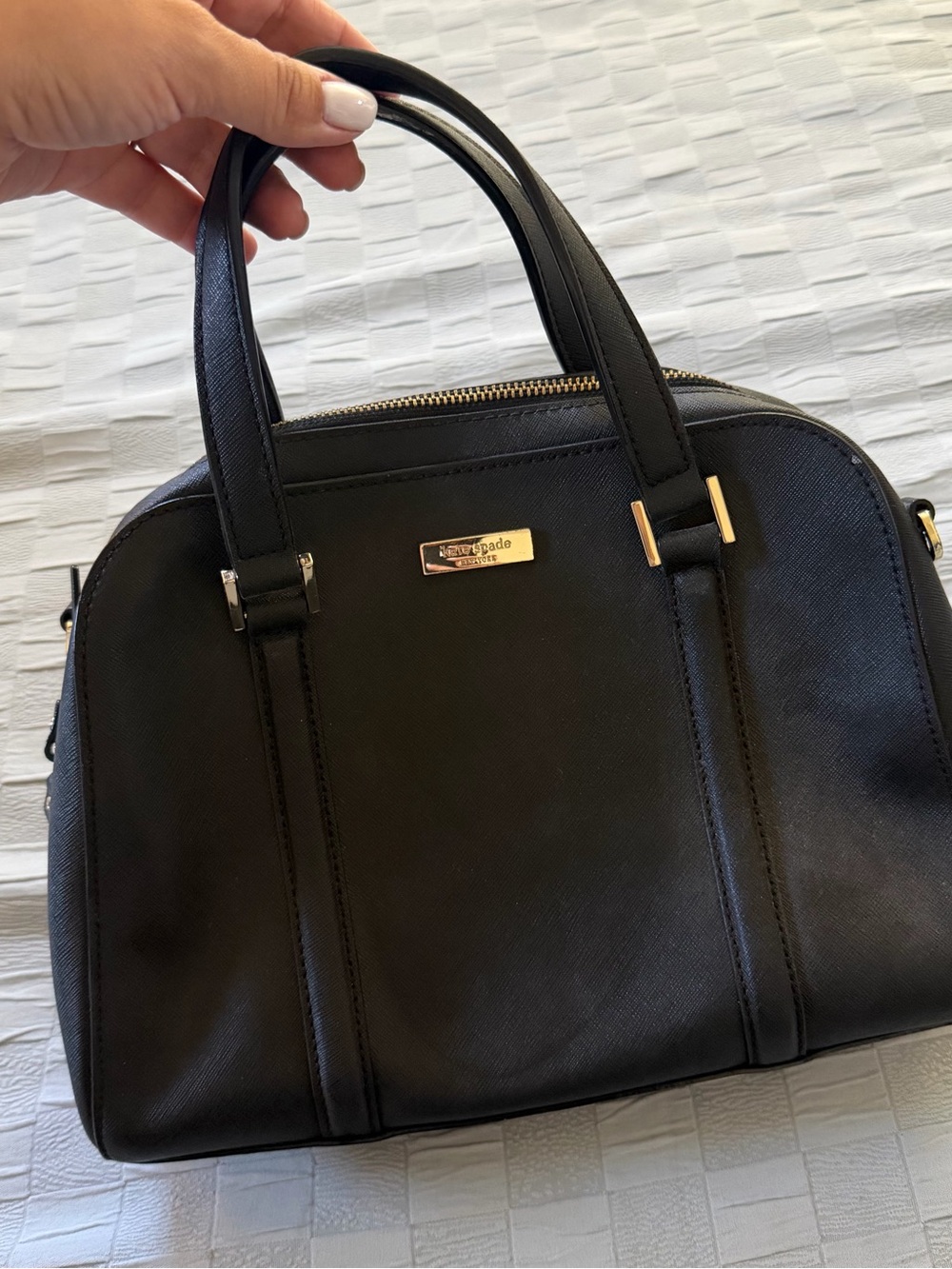 kate spade Black Saffiano Dome Satchel with Gold Hardware